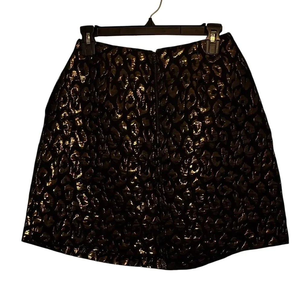 Kenneth Cole New York Shimmering Black Leopard Skirt Size 8 UK 12
